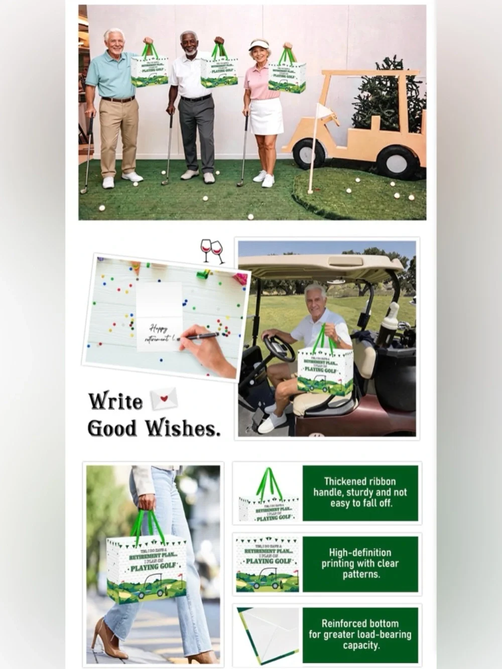 Retirement Plan Playing Golf Gift Bag with Green Tissue